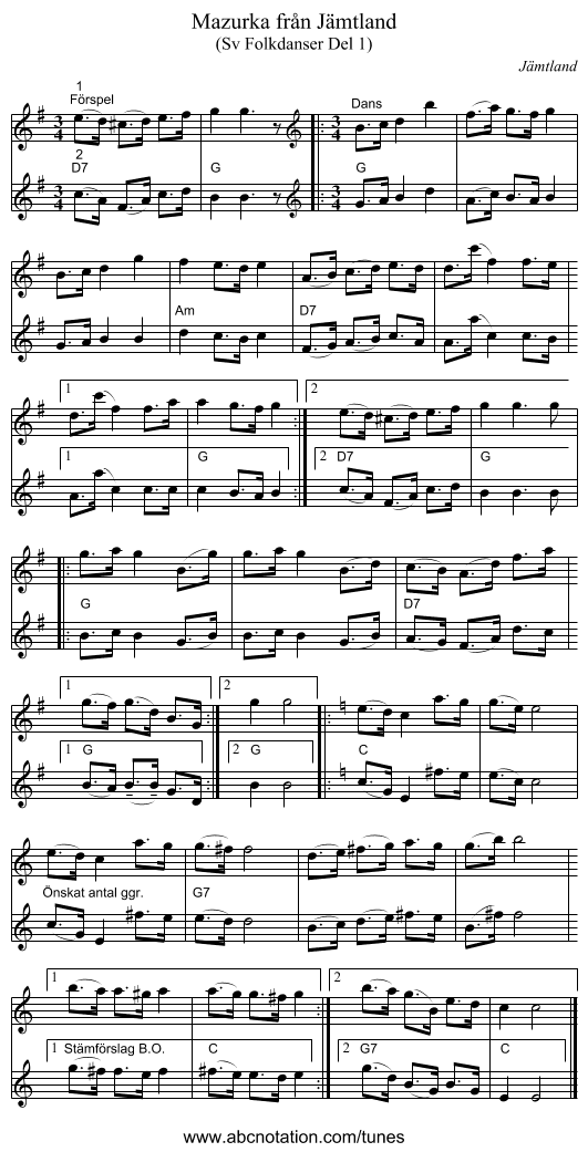 Mazurka från Jämtland - staff notation