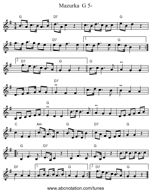 Mazurka  G 5- - staff notation