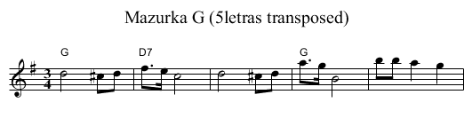 Mazurka G (5letras transposed) - staff notation