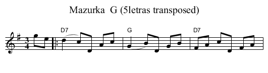 Mazurka  G (5letras transposed) - staff notation