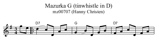 Mazurka G (tinwhistle in D) - staff notation