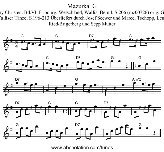 Mazurka  G - staff notation