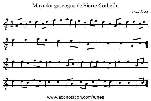 Mazurka gascogne de Pierre Corbefin - staff notation