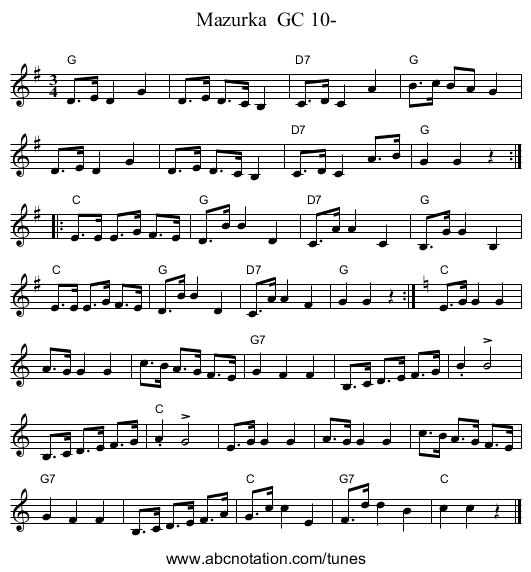 Mazurka  GC 10- - staff notation