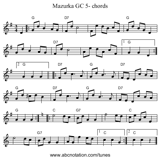 Mazurka GC 5- chords - staff notation