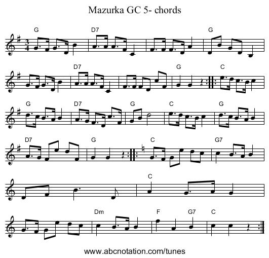 Mazurka GC 5- chords - staff notation