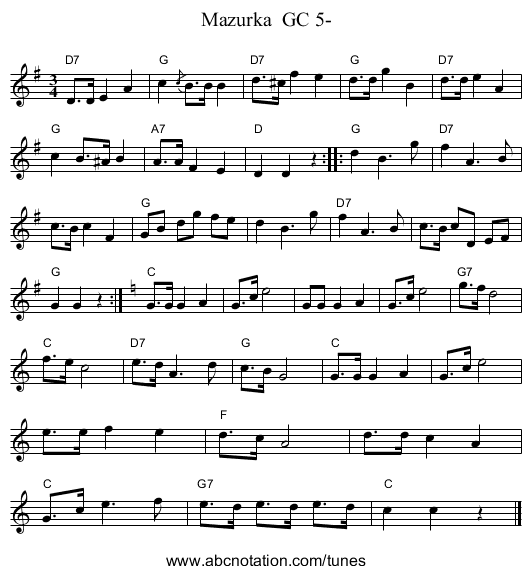 Mazurka  GC 5- - staff notation