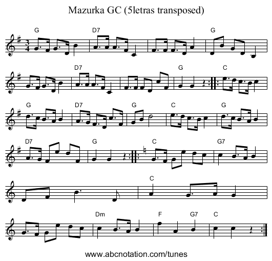 Mazurka GC (5letras transposed) - staff notation