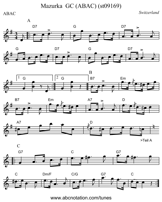 Mazurka GC (ABAC) (st09169) - staff notation