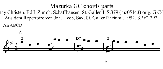 Mazurka GC chords parts - staff notation