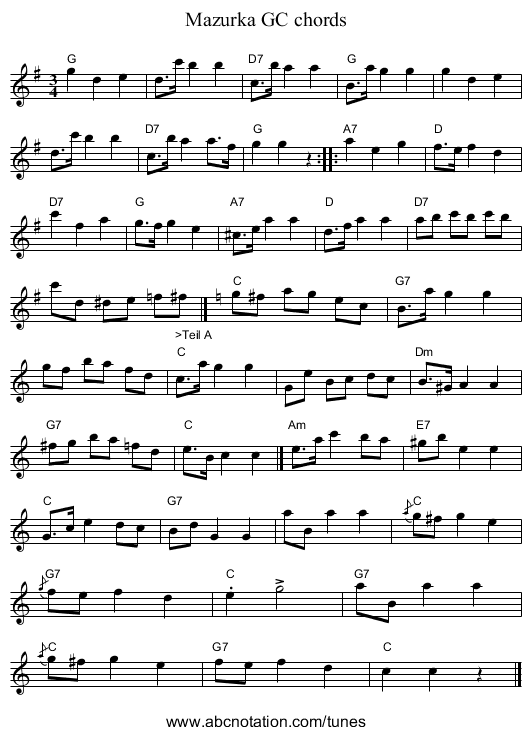 Mazurka GC chords - staff notation