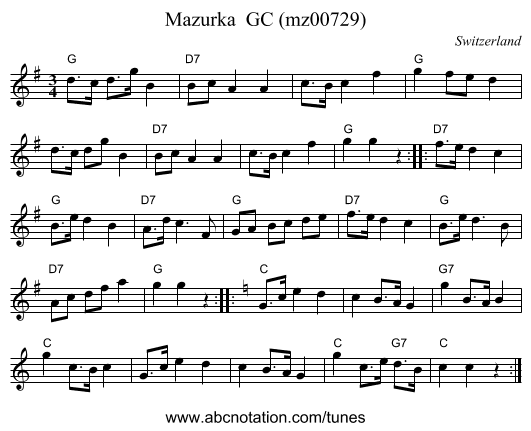 Mazurka GC (mz00729) - staff notation