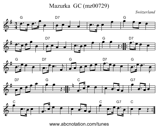 Mazurka  GC (mz00729) - staff notation