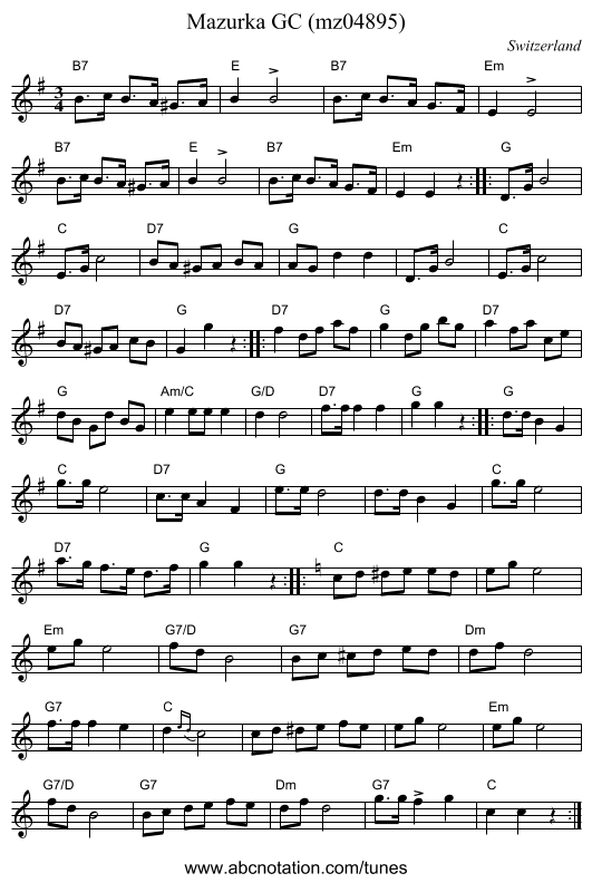 Mazurka GC (mz04895) - staff notation