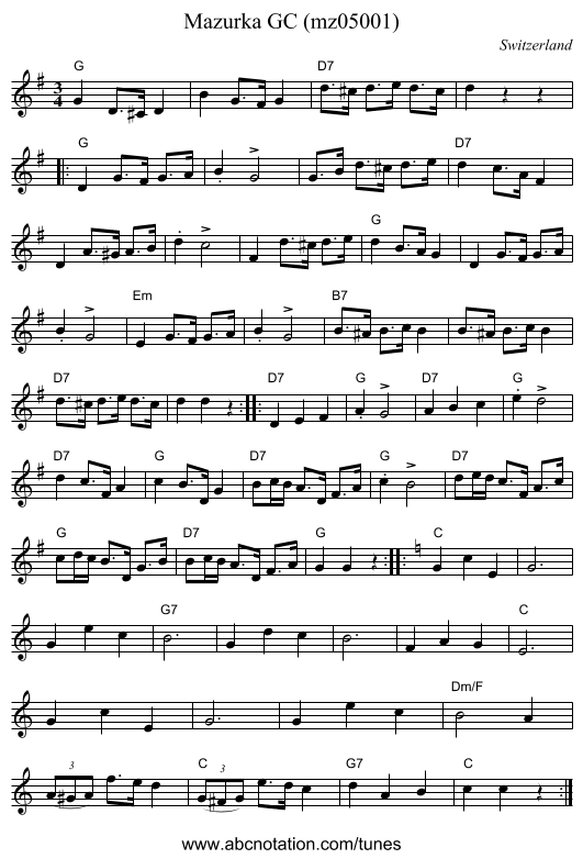 Mazurka GC (mz05001) - staff notation
