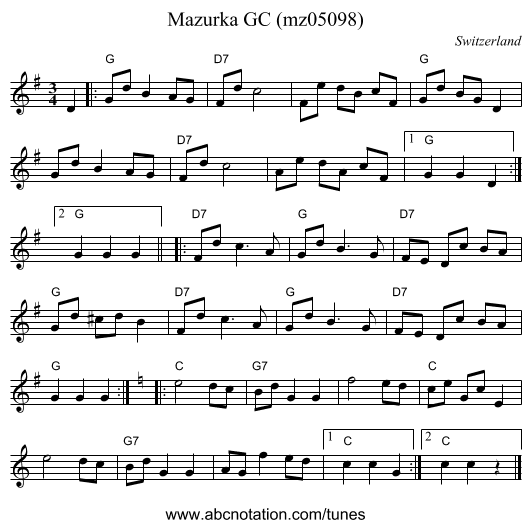 Mazurka GC (mz05098) - staff notation