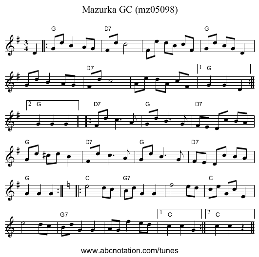 Mazurka GC (mz05098) - staff notation