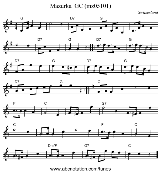 Mazurka  GC (mz05101) - staff notation