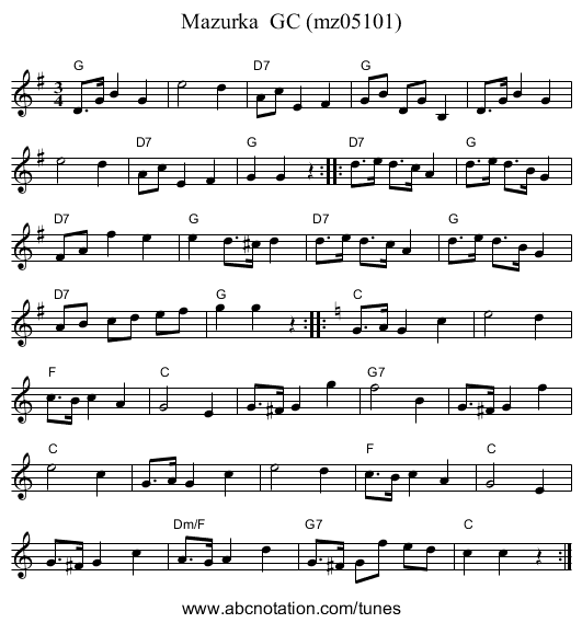 Mazurka GC (mz05101) - staff notation