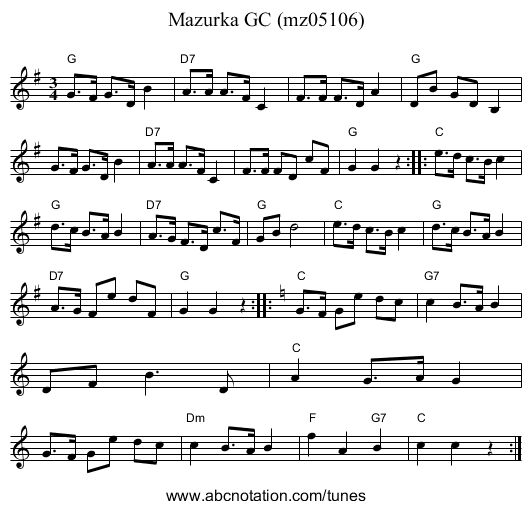 Mazurka GC (mz05106) - staff notation