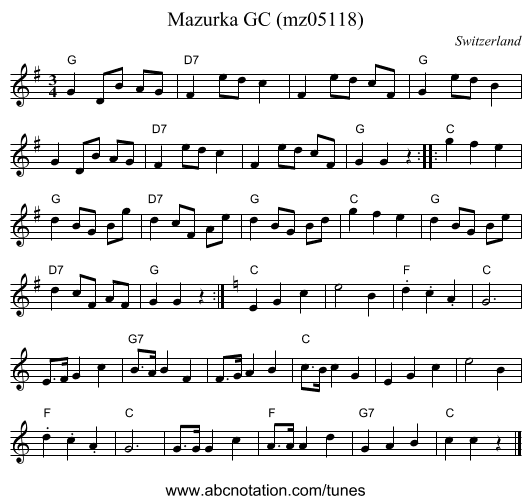 Mazurka GC (mz05118) - staff notation
