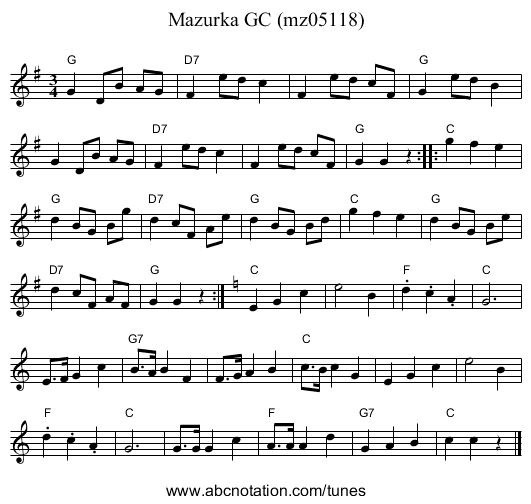 Mazurka GC (mz05118) - staff notation