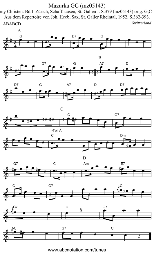 Mazurka GC (mz05143) - staff notation