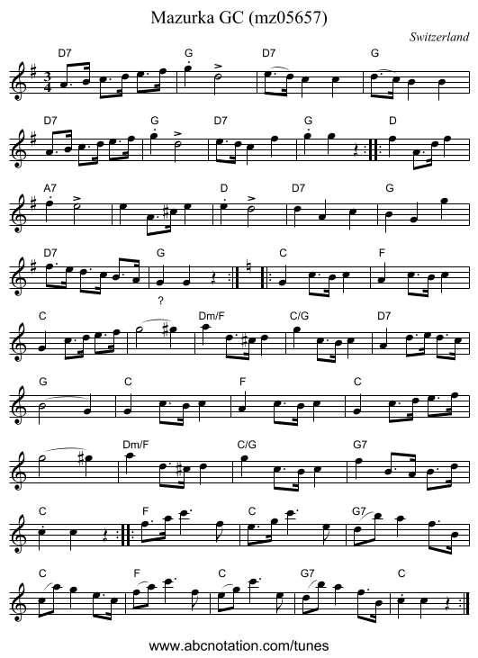 Mazurka GC (mz05657) - staff notation