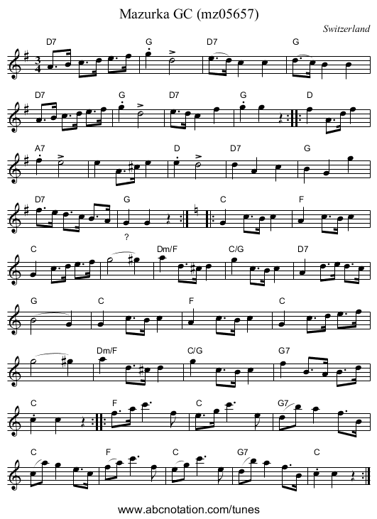 Mazurka GC (mz05657) - staff notation