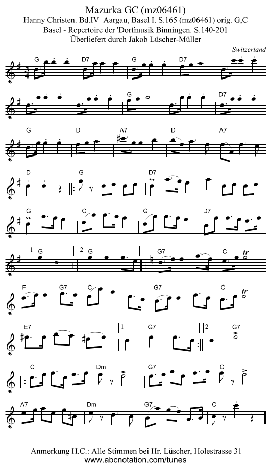 Mazurka GC (mz06461) - staff notation