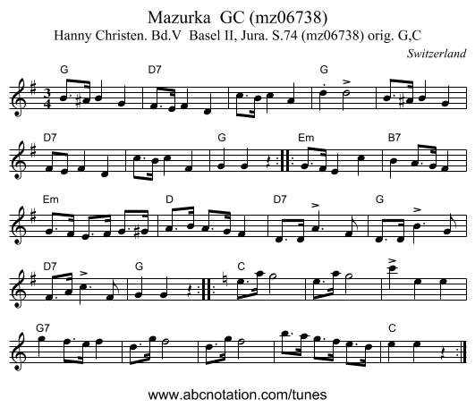Mazurka  GC (mz06738) - staff notation
