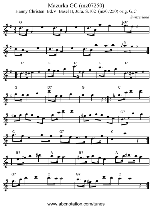 Mazurka GC (mz07250) - staff notation