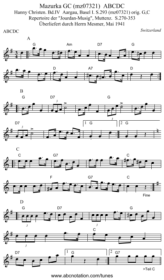 Mazurka GC (mz07321)  ABCDC - staff notation