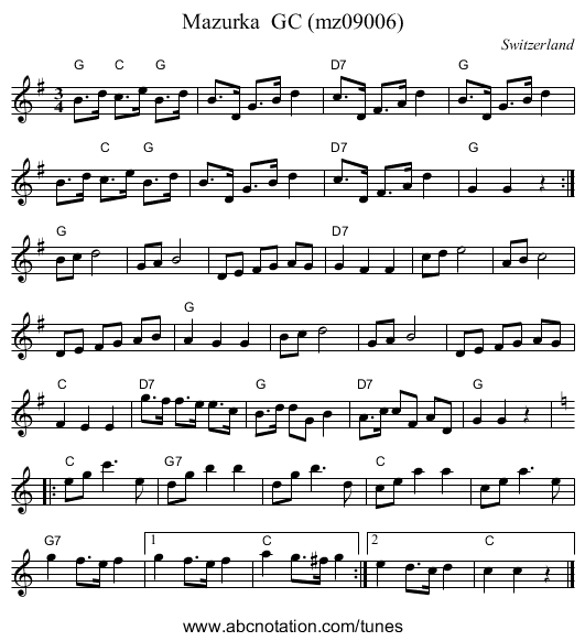 Mazurka  GC (mz09006) - staff notation