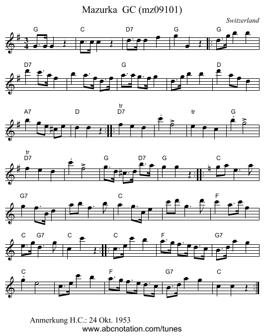 Mazurka  GC (mz09101) - staff notation