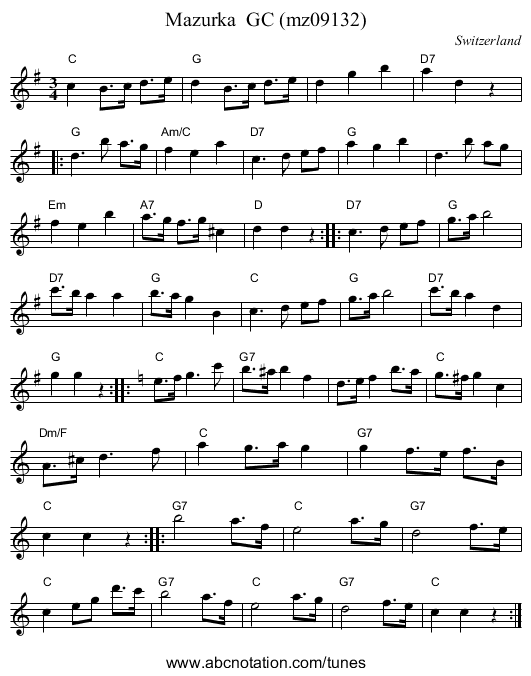 Mazurka GC (mz09132) - staff notation