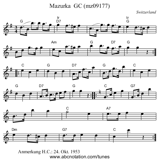 Mazurka  GC (mz09177) - staff notation