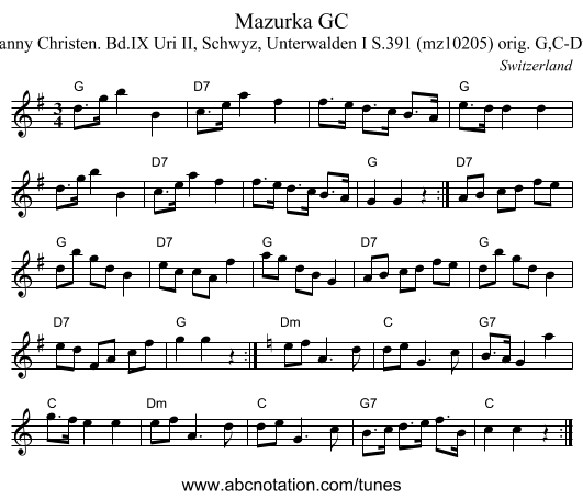 Mazurka GC - staff notation