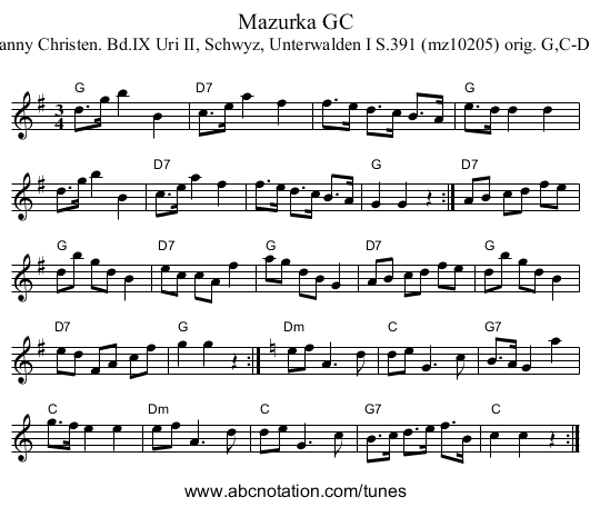 Mazurka GC - staff notation