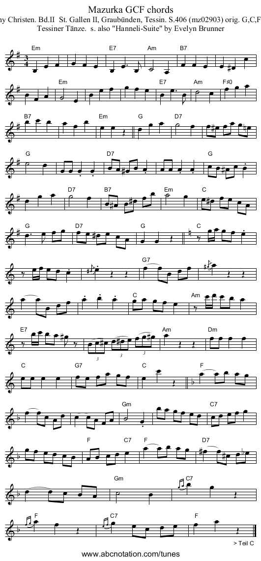 Mazurka GCF chords - staff notation