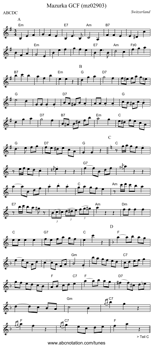 Mazurka GCF (mz02903) - staff notation