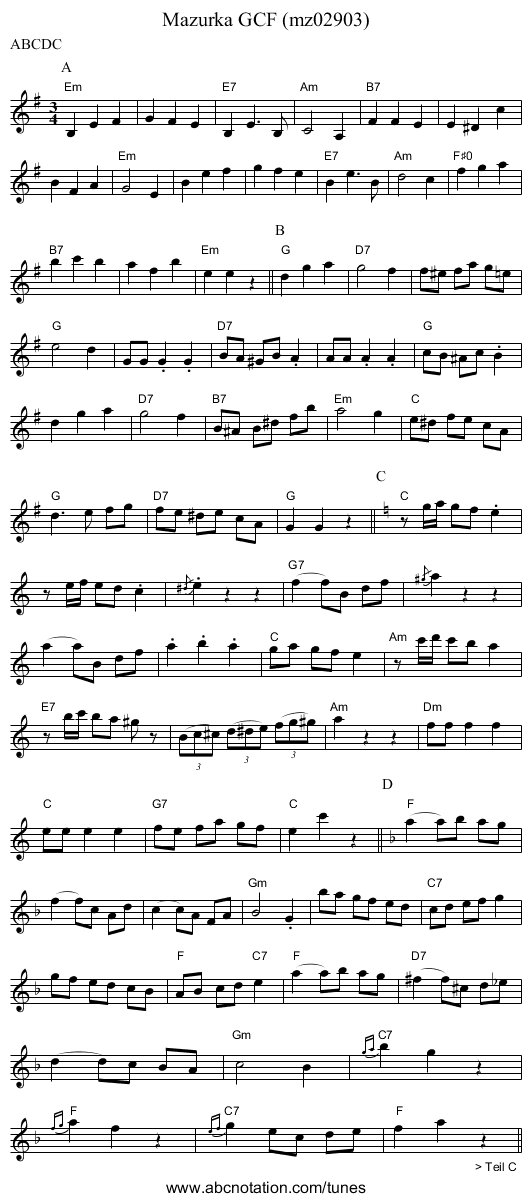 Mazurka GCF (mz02903) - staff notation