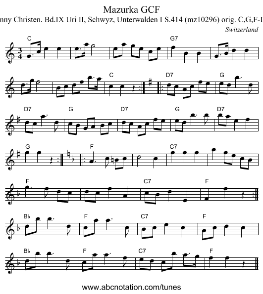 Mazurka GCF - staff notation