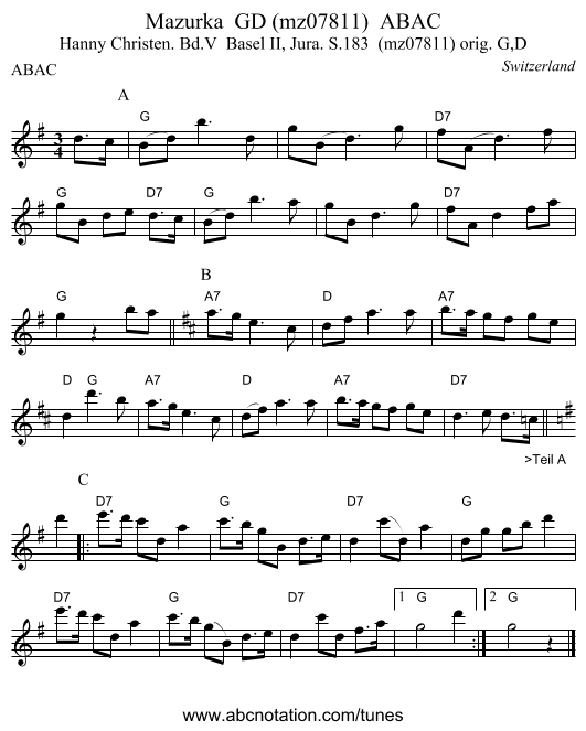 Mazurka GD (mz07811) ABAC - staff notation