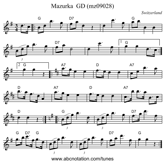Mazurka  GD (mz09028) - staff notation
