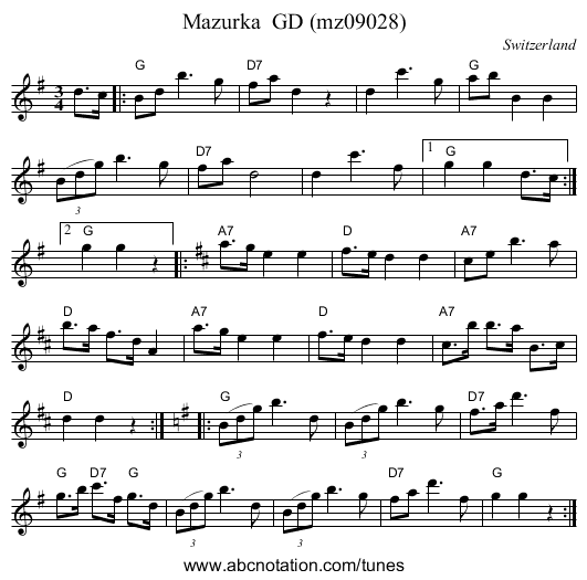 Mazurka  GD (mz09028) - staff notation