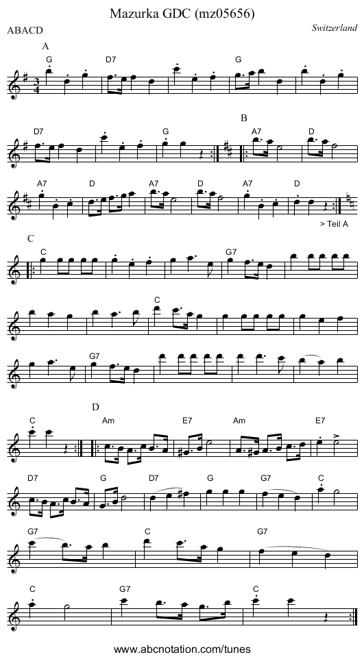 Mazurka GDC (mz05656) - staff notation