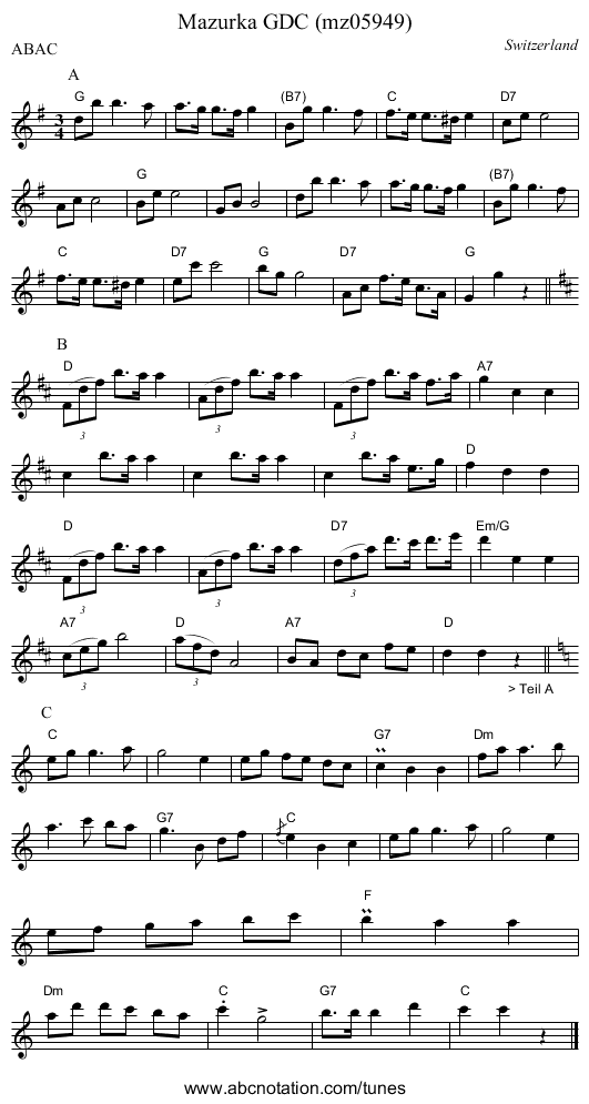 Mazurka GDC (mz05949) - staff notation