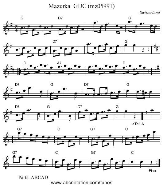 Mazurka GDC (mz05991) - staff notation