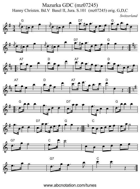 Mazurka GDC (mz07245) - staff notation